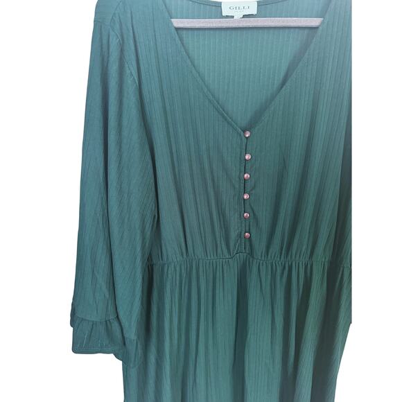Gilli Green Ribbed Blouson Dress 3X V-Neck Long Ruffle Sleeve Holiday Christmas - Picture 4 of 6